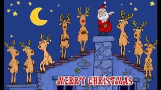 С Рождеством и Новым Годом! Поющие олени и Санта Клаус.