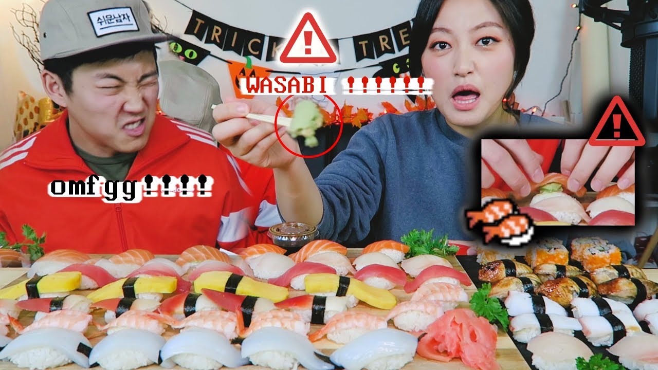 WASABI SUSHI ''Hit or Miss' CHALLENGE Mukbang!!! (초밥 복불복 먹방!)