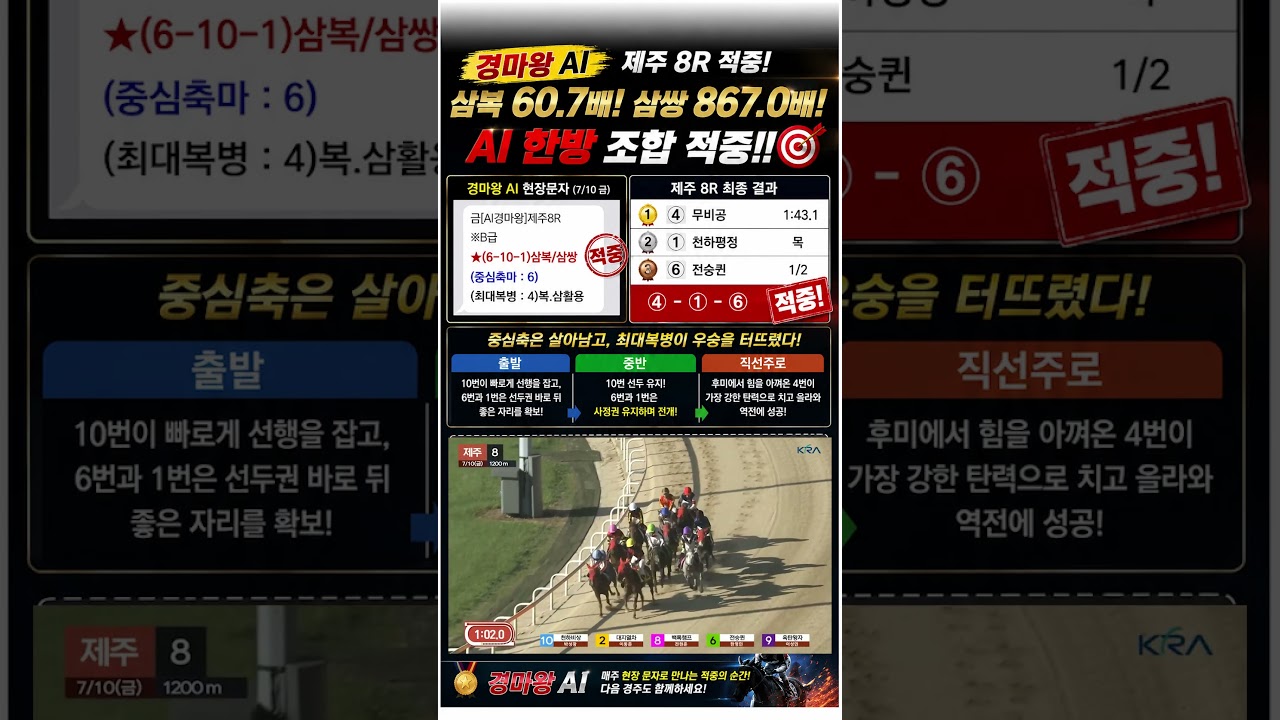 🔥 최대복병 우승!! 867배 적중의 순간(7월10일 제주8경주)