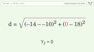 Find the distance between two points p1 (-10,18) and p2 (-14,0): Step-by-Step Video Solution