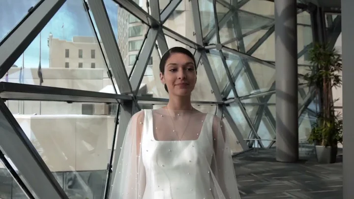 Simple mikado wedding dress with pearl cape from Proshfair Bridal