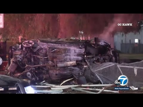 3 killed, 4 others hospitalized in fiery rollover crash in Orange l ABC7