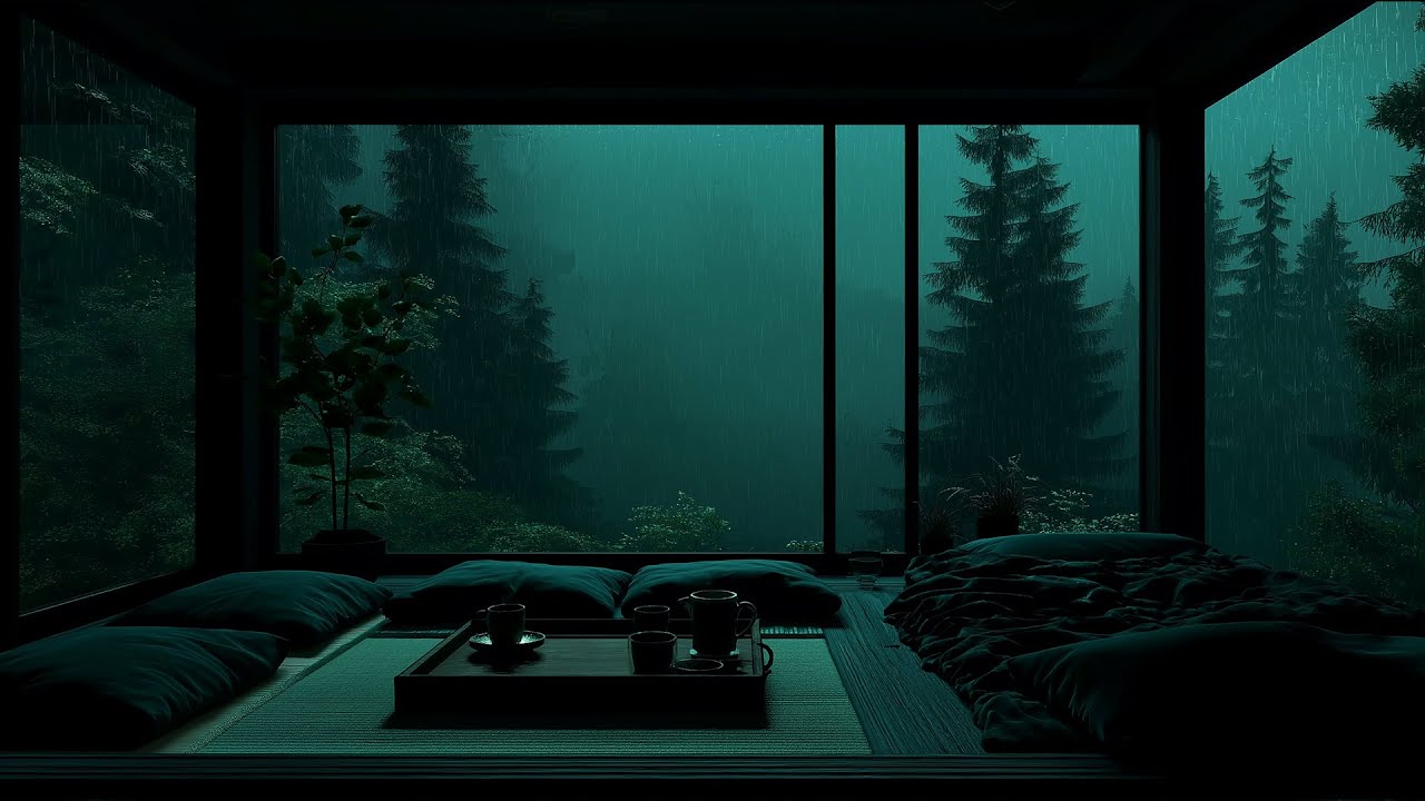 Gentle Rain in a Dark Bedroom (No Ads) 🌧 | Forest Night Ambience for Deep Sleep & Relaxation