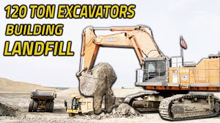 Hitachi 1200 Excavators Building a Landfill