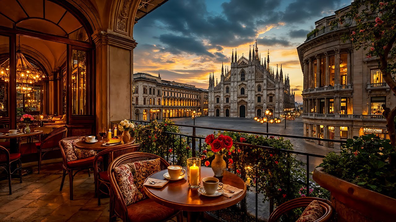 Milan Evening Jazz ☕ Duomo Balcony Café Ambience & Smooth Jazz Instrumental Music for Focus, Work