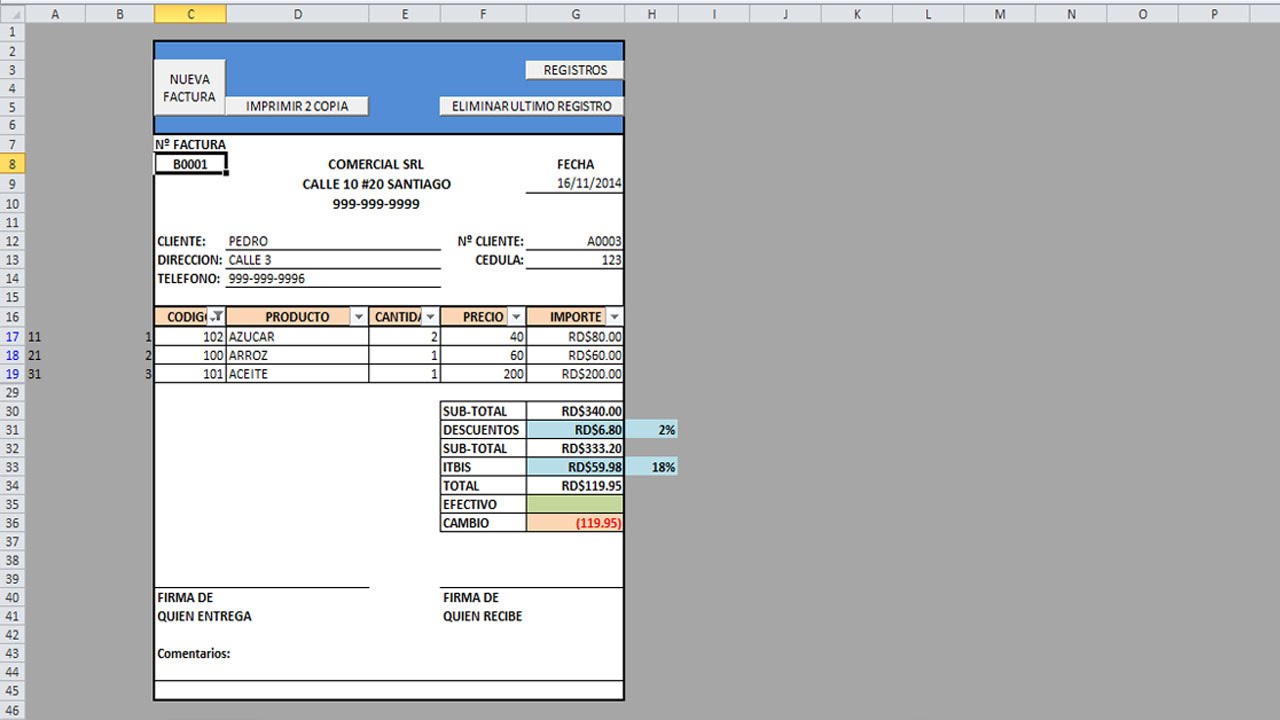 Hacer facturas excel