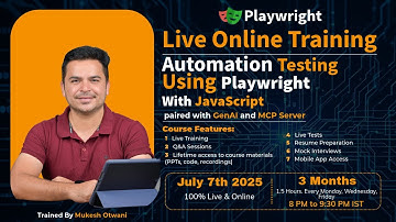 Live Training - Automation Testing Using Playwright With JavaScript With GenAI and MCP From 7th July