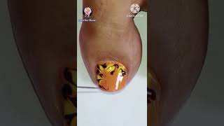 Yellow,black on orange drag marble toe nail art design #nailsbyamrita #Shorts #Easytoenailart