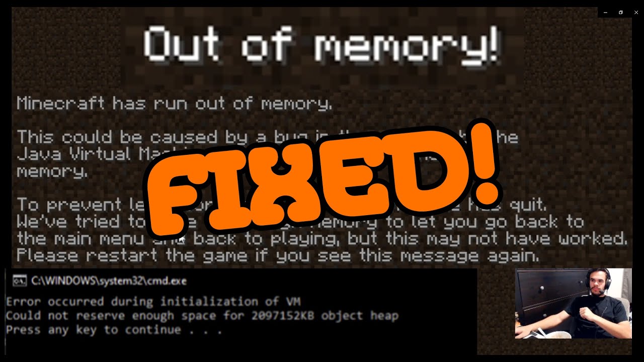 Minecraft Out Of Memory Error Could Not Reserve Enough Space For Object Heap Error Crash On Load Youtube