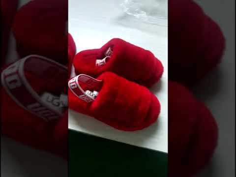 red fluff ugg slides