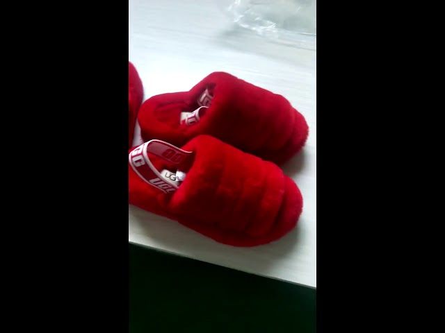red ugg fluff slides