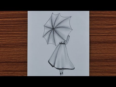 Easy Pencil Drawing For Beginners A Girl With Umbrella Step By Step Youtube