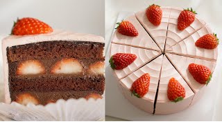 [Eng]딸기초코케이크 만들기 레시피,Strawberry  chocolate cake recipe,로미꽃빵Romitube