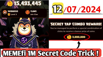 Memefi Secret Reward Combo Today 12/07/2024| Memefi 1,000,000 Coins Code All Levels Tricks