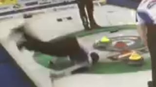 Brad Gushue Falls on the Ice (the angle they stopped showing)