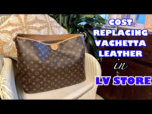 Our Bag Specialist replacing Vachetta Leather trimming for a Louis Vuitton  Neverfull - by hand. Check out those beautiful new Vachetta…