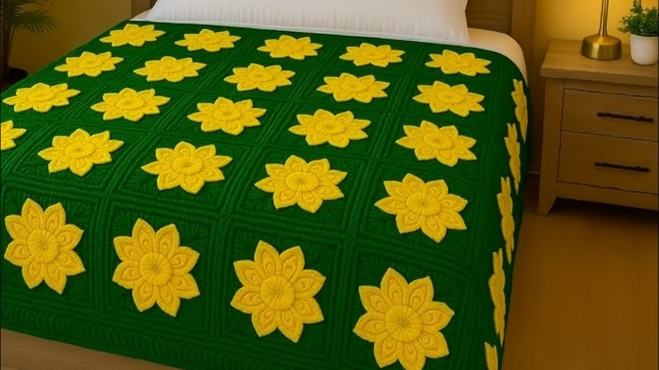 طريقة عمل بطانية كروشيه تركية | كروشية مربع الجدة بزهرة 3D جميلة | Beautiful Turkish Crochet Blanket