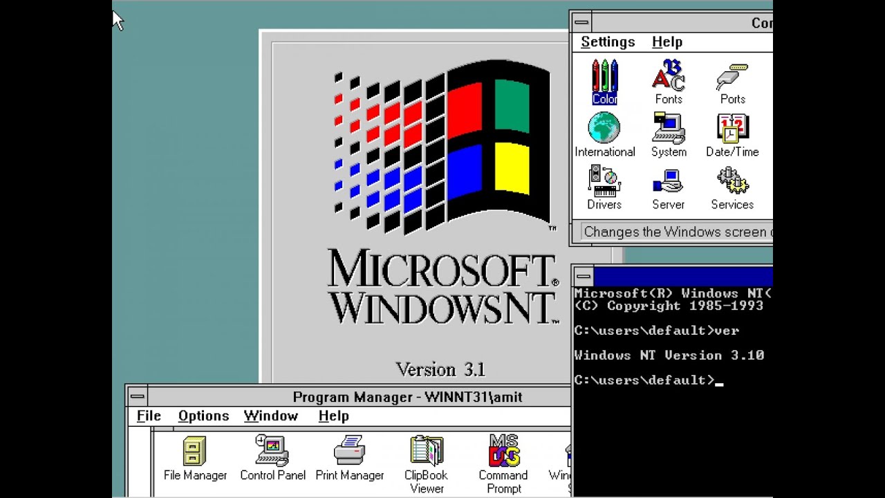 Windows 1.3. Windows NT 3.1 Advanced Server. Windows NT 3.1 — 27 июля 1993 года. Windows NT 3.5 Интерфейс. Microsoft Windows NT 3.11.