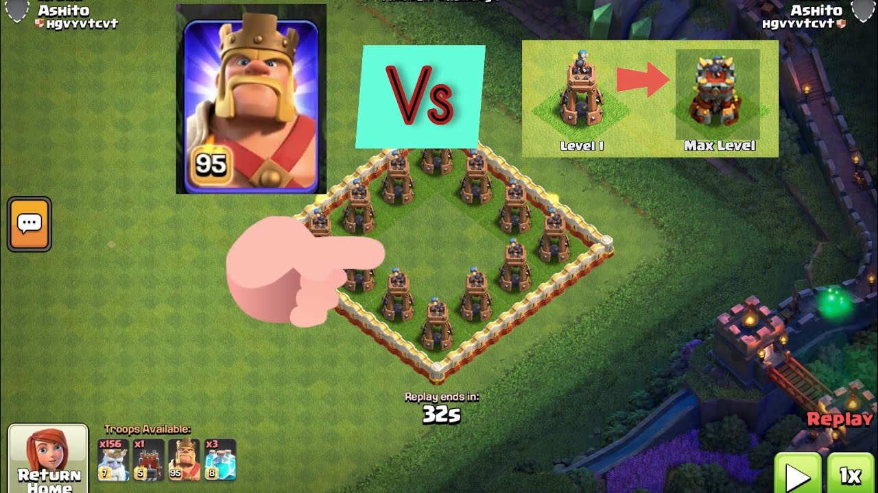 Level 95 king vs every level of bombs - YouTube