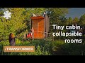 Skinny lake-cabin has collapsible rooms & roof deck for 10K