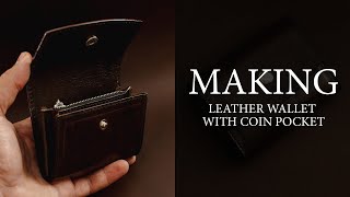 Making leather wallet with coin pocket. Leather craft