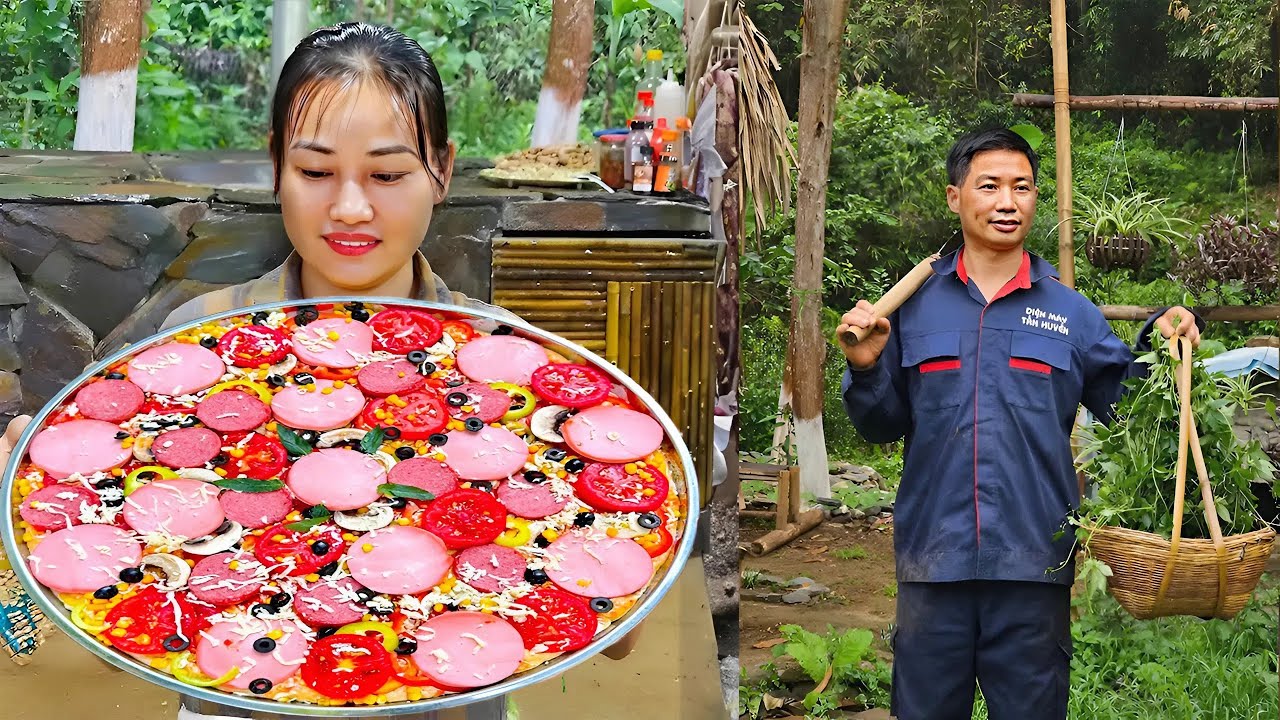 How to Make Pizza Cheese Sausage & Seafood without an Oven - TAN Gardening | Ly Phuc An