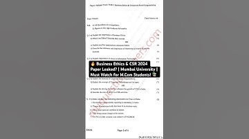 🔥 Business Ethics & CSR 2024 Paper Leaked? | Mumbai University | Must Watch for M.Com Students! 📚