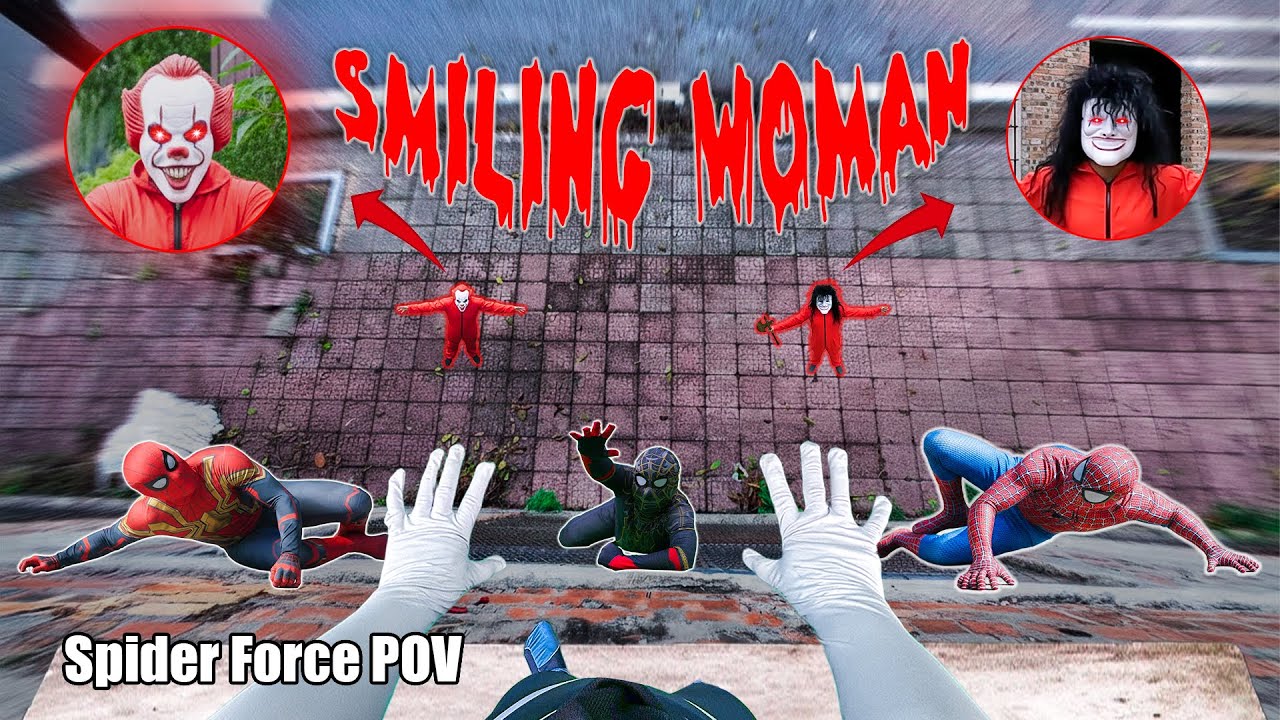 5 Spider-Men Face SMILING WOMAN & PENNYWISE on the Wall | Scary Action POV