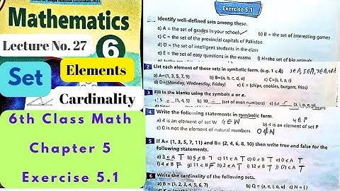 6th Class Maths | Exercise 5.1 | Sets | Cardinality | Elements | NTS | PET | CT | PST | ETEA