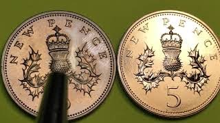 1972 UK 5 New Pence - 1972 United Kingdom 5NP - Rare - Valuable - Great Britain Coins - Uncirculated