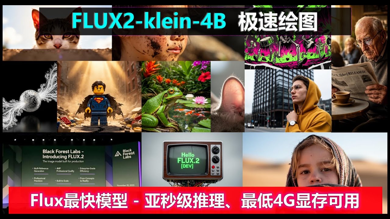 FLUX.2 [klein] - 4B 史上最快绘图模型 | 亚秒级推理，1秒出图 | 模型特别小，速度特别快！