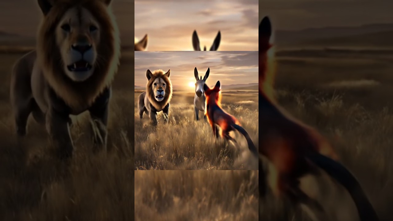 Donkey ⚡Lion 🦁 aur lomdi🦊