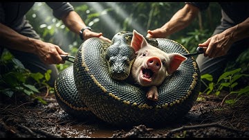 Courageous Rescue Team Fights Giant Python to Save Innocent Pig: A Heroic Battle!
