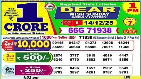 Nagaland State Lottery Sambad 1 PM Result Today 14-12-2025