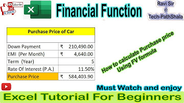 Calculate Purchase Price using excel Financial Function #excel #exceltutorialinhindi