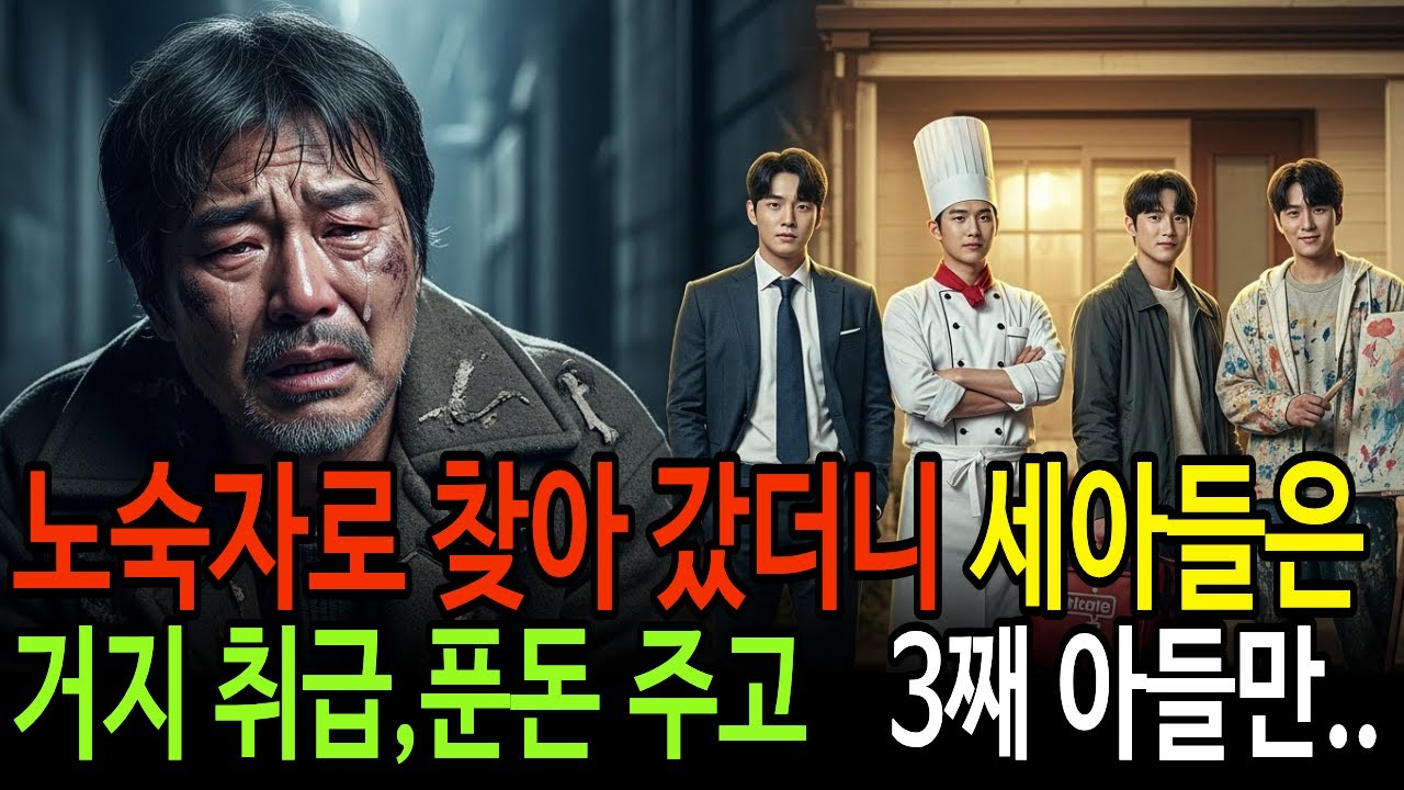 노숙자로 아들에게 갔더니 푼돈주고 내쫒은 큰아들과 둘째아들, 막내아들    세째의 행동에 아버지는 복수를 시작하는데