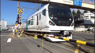 【E257 E353　4th Koshu highroad Railroad crossing】中央東線　特急スーパーあずさ　&　あずさ　285　第４甲州街道踏切
