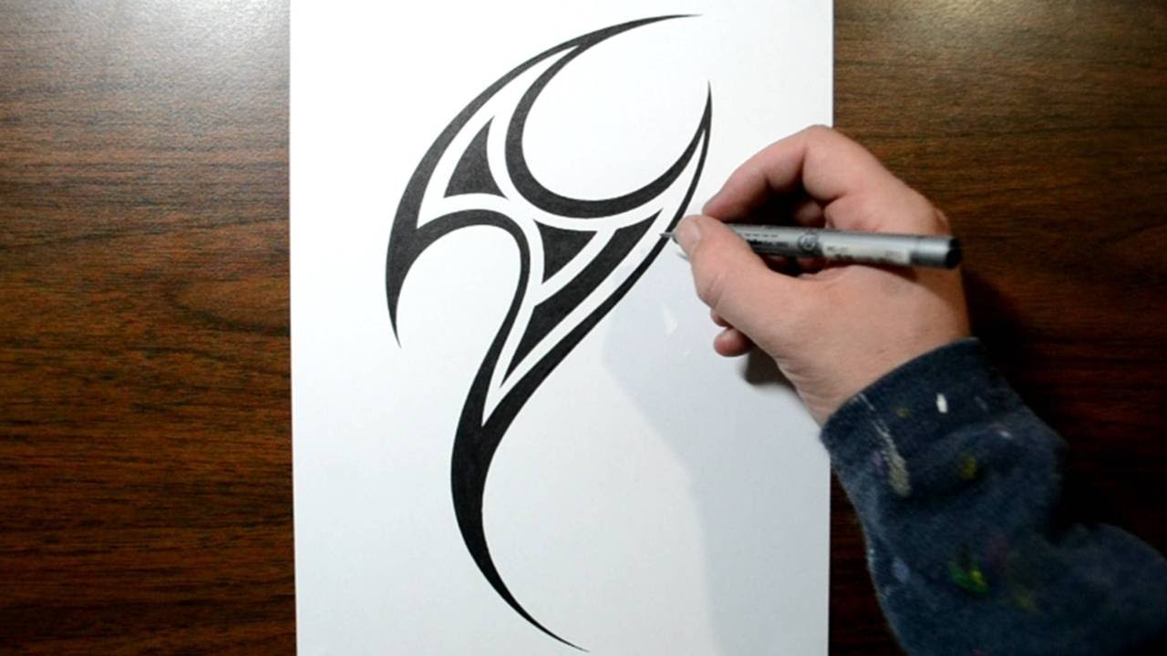 Drawing a Simple Tribal Mark Tattoo Design - YouTube