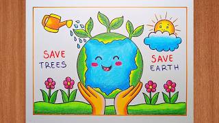 Drawing a Save the Trees, Save the Earth Poster | World Environment Day | Step by Step for Beginners