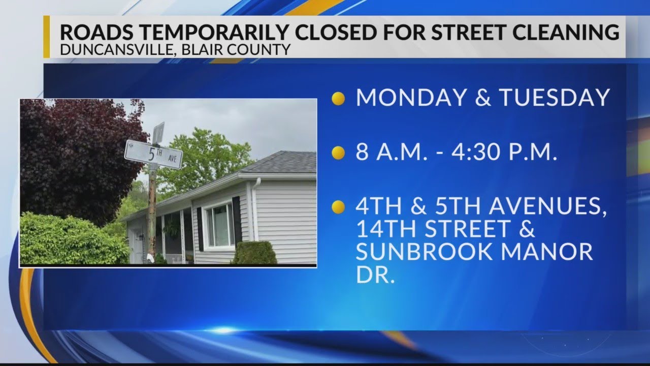 Street cleaning to close side roads in Duncansville Borough
