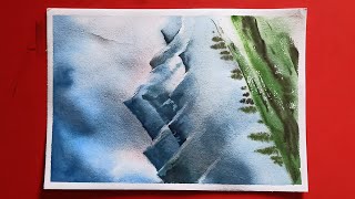 Mountain painting with watercolor, easy step by step.