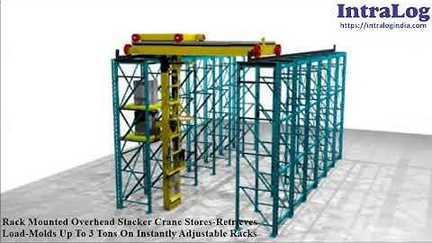 Rack Mounted Overhead Stacker Crane Stores Heavy Loads On Space Saving Instantly Adjustable Racks