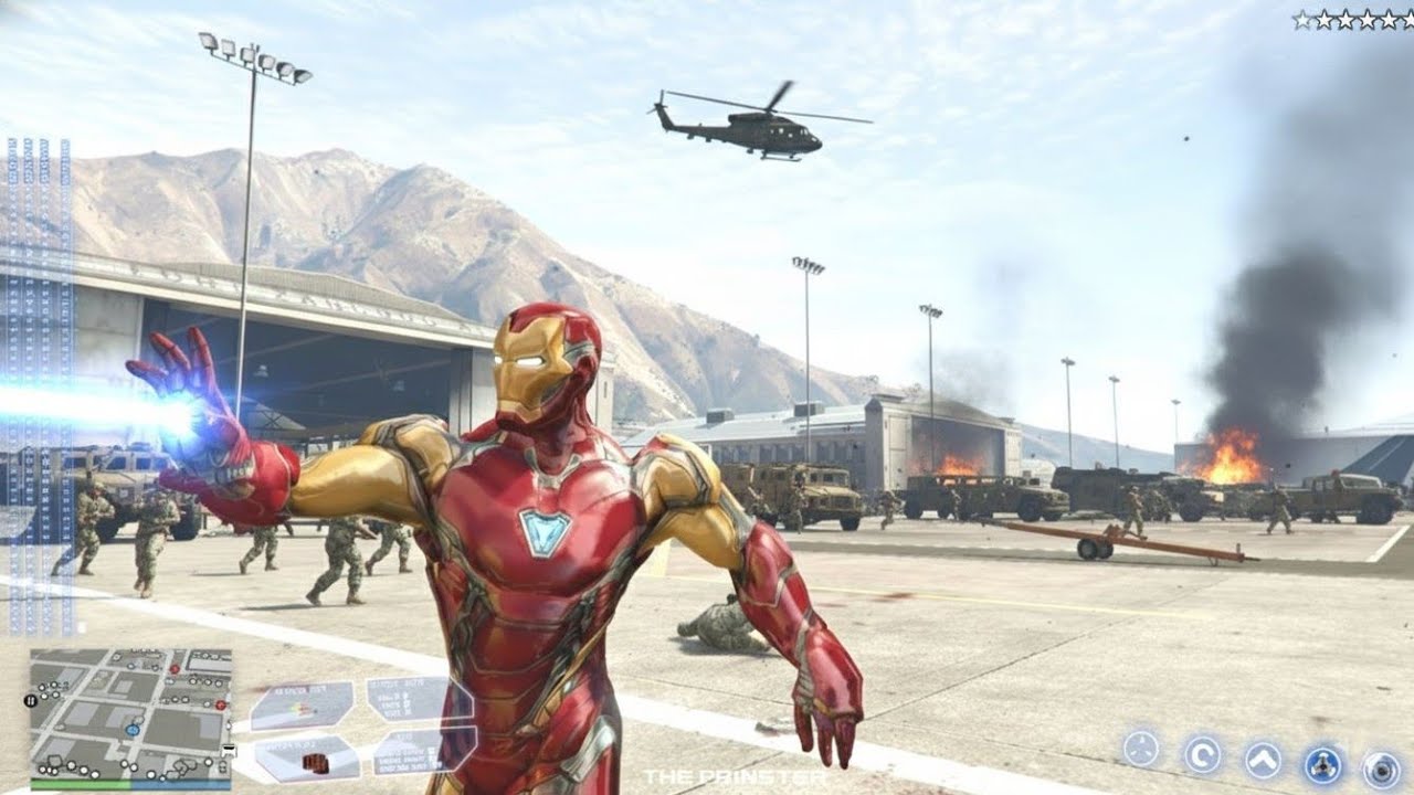 GTA 5 - Iron Man In Military Base + Six Star Wanted Level Rampage