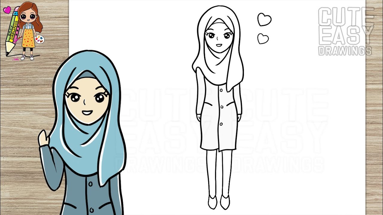 How to Draw a Cute Girl with Hijab | Girl wearing Hijab, Cute Easy ...
