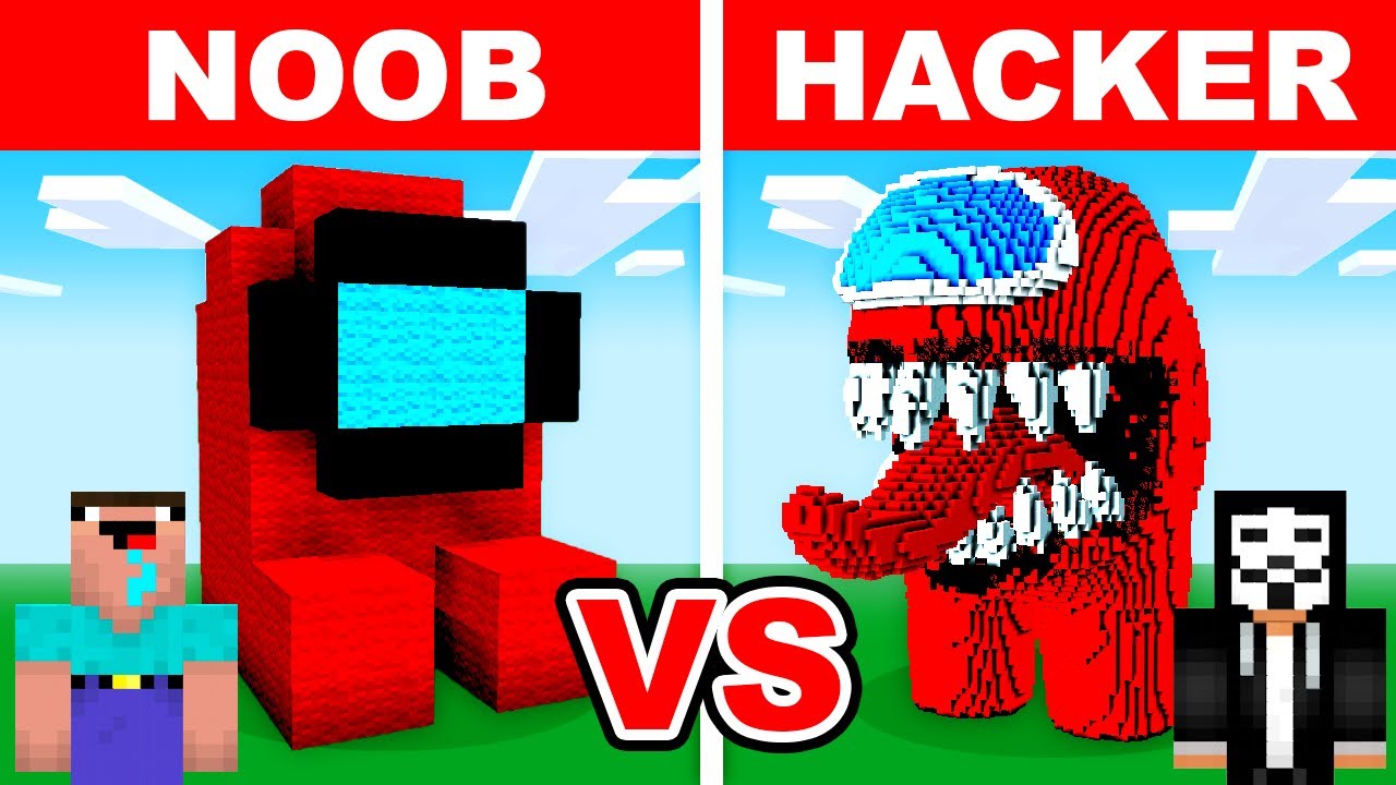 Minecraft NOOB vs PRO vs HACKER: AMONG US HOUSE BUILD CHALLENGE in