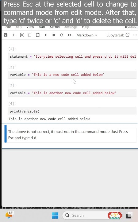 How to Delete Cell in Jupyter Notebook Microsoft Windows #shorts #tips ...