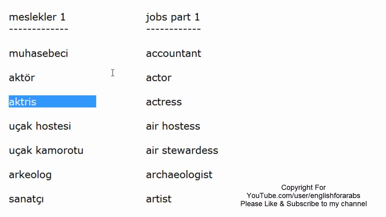 Jobs names in Turkish part 1 - Turkish For Beginners
