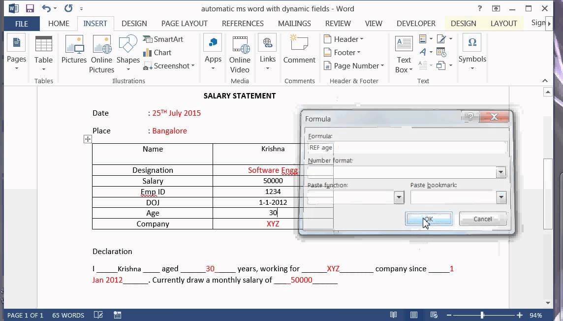 How to create MS Word document automatically with Dynamic fields