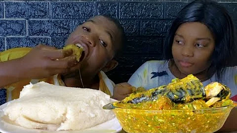 Asmr mukbang Okro soup &fufu My husband finished all the meat our food Eating MessyEating| Big bites