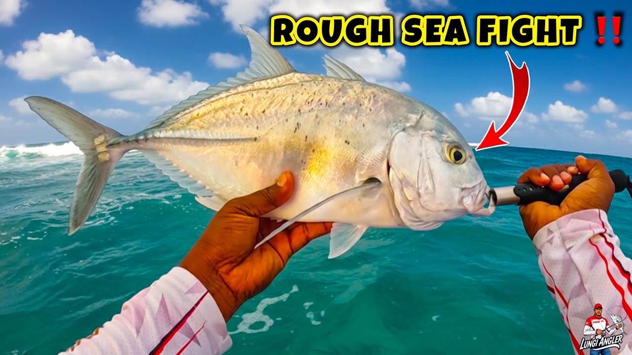🌊கடல் அலைகளில் செம்ம GT Fight! 🔥 Rough Sea Strike”🎣 | #saltwaterfishing #gianttrevally 